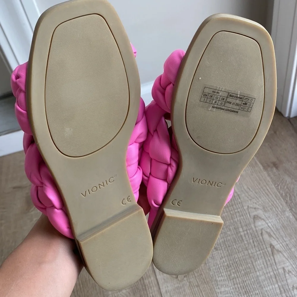 EUC Vionic Size 5 Braided Cross Strap Slides Kalina Bubblegum Pink